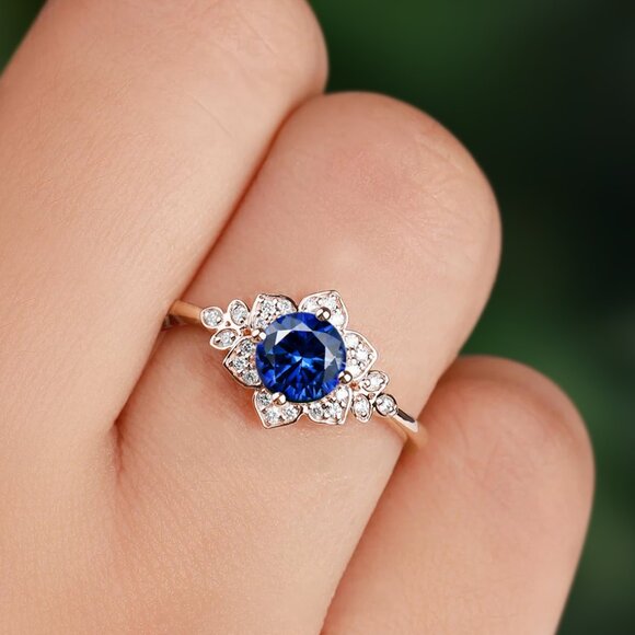 Blue Sapphire floral ring - September Birthstone Liz Halston Jewelry - Picture 3 of 3